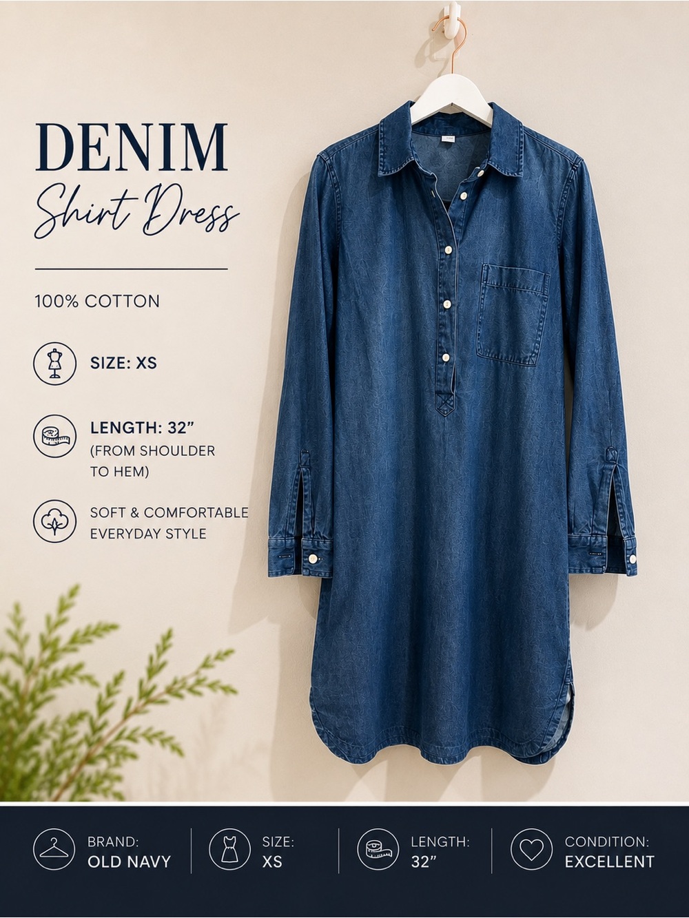 Blue Denim Shirt Dress Sz XS